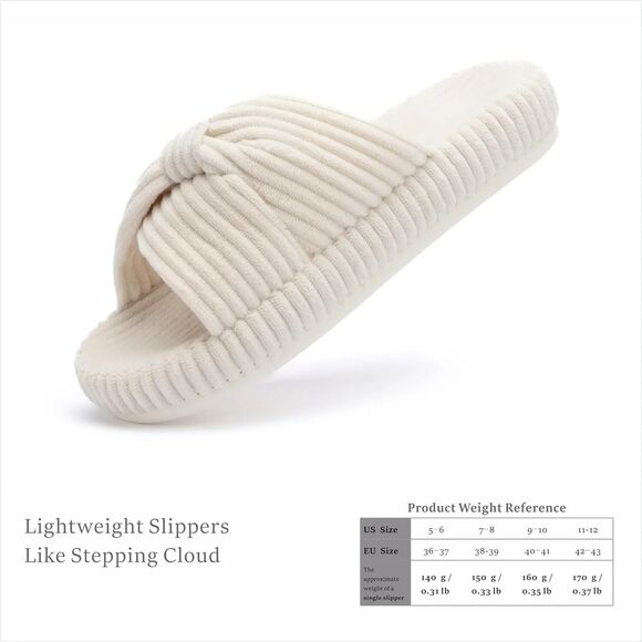 Size 8.5 Women's Slippers Ilanktozi Memory Foam Corduroy Bow Crossbands Slides - Picture 5 of 6